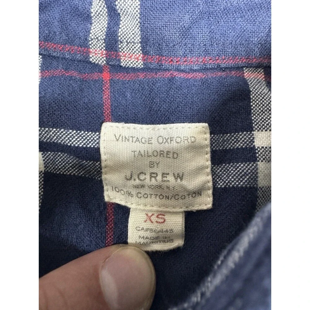 J Crew Vintage Oxford Dress Shirt Plaid Long Sleeve Button Up Blue Mens XS